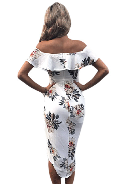Stylish Floral Ruffle Off Shoulder Wrap Boho Dress