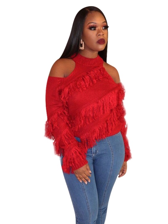 Cut Out Shoulders Plush Sweater Top