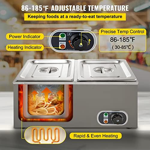 2-Pan Commercial Food Warmer 1200W Electric Countertop Steam Table