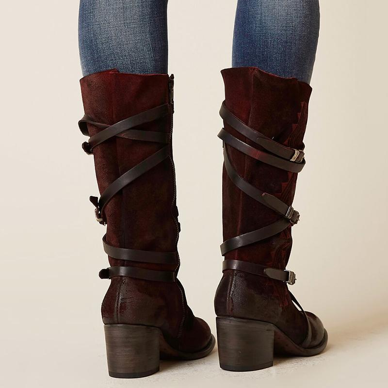 Women Vintage Booties Casual Zipper Plus Size Shoes