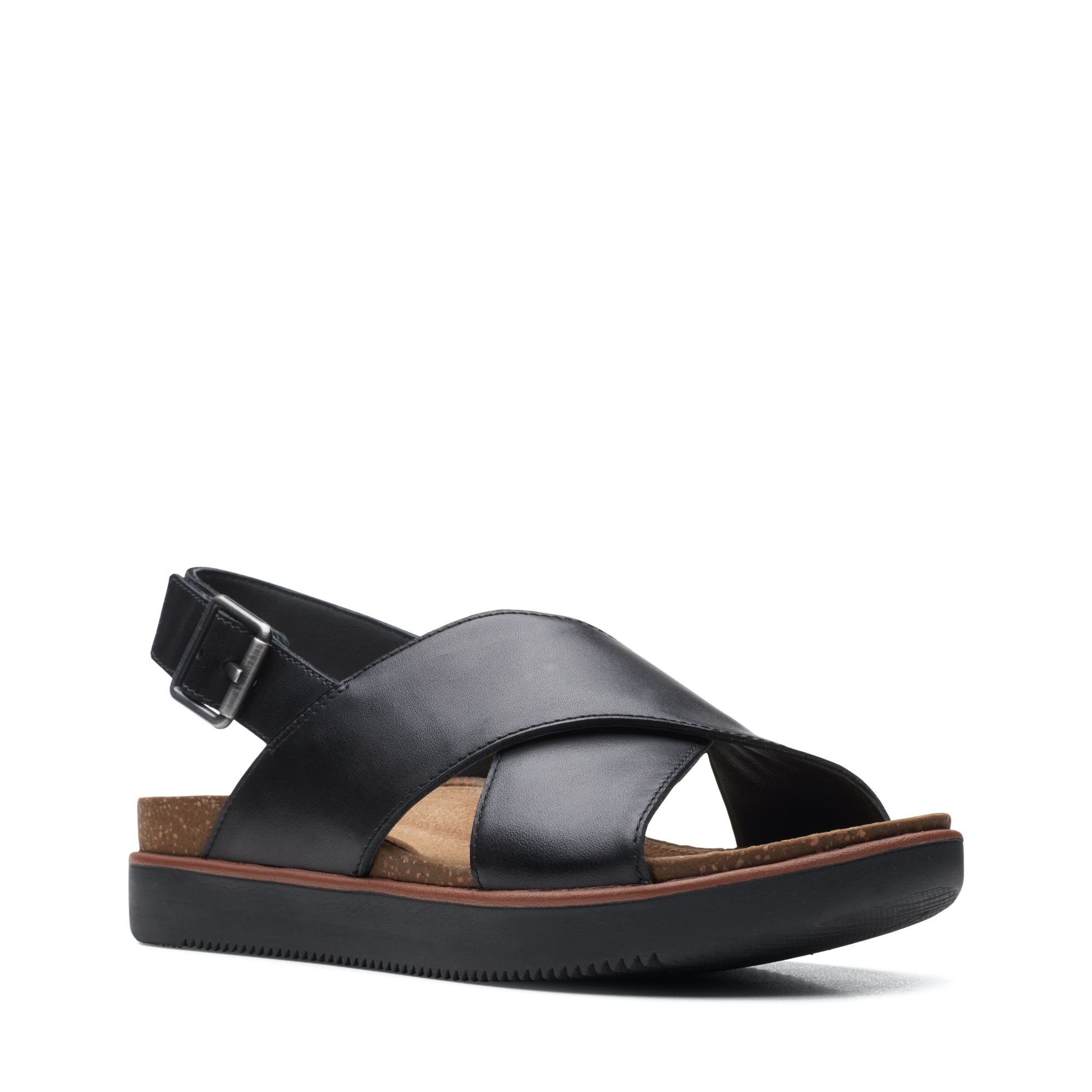 Women Sandals Elayne Cross Black Leather