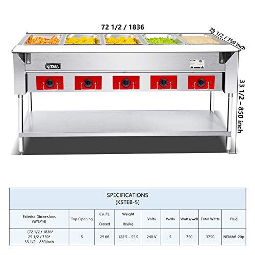 Commercial 240 V Electric Food Warmer 5 Pot Stainless Steel Steam Table