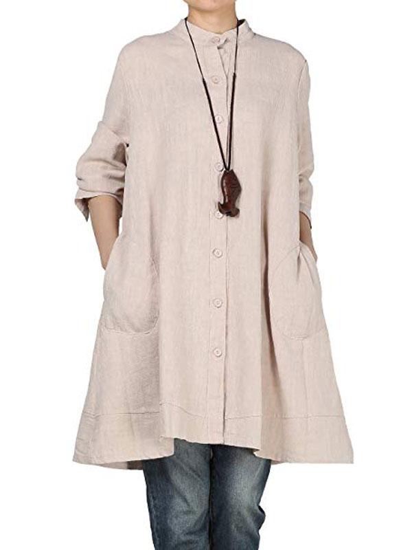 Stand Collar Linen Top