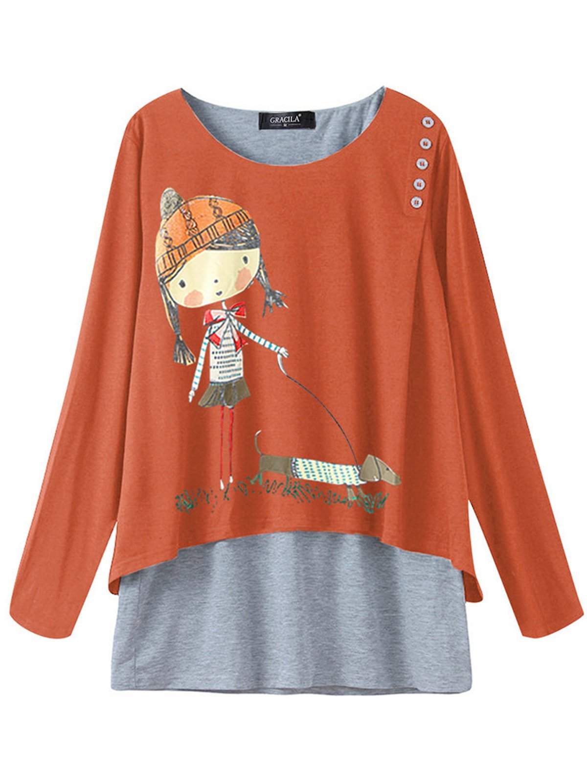 Casual Long Sleeve Round Neck Plus Size Tops