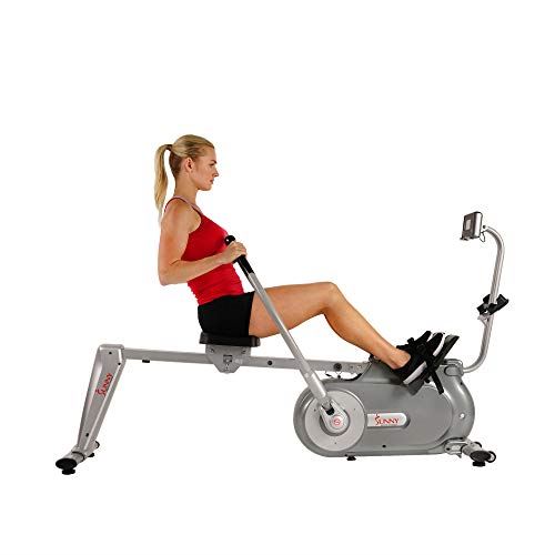Sunny Health & Fitness Full Motion Magnetic Rowing Machine Rower with Advanced LCD Display, Elevated Seat