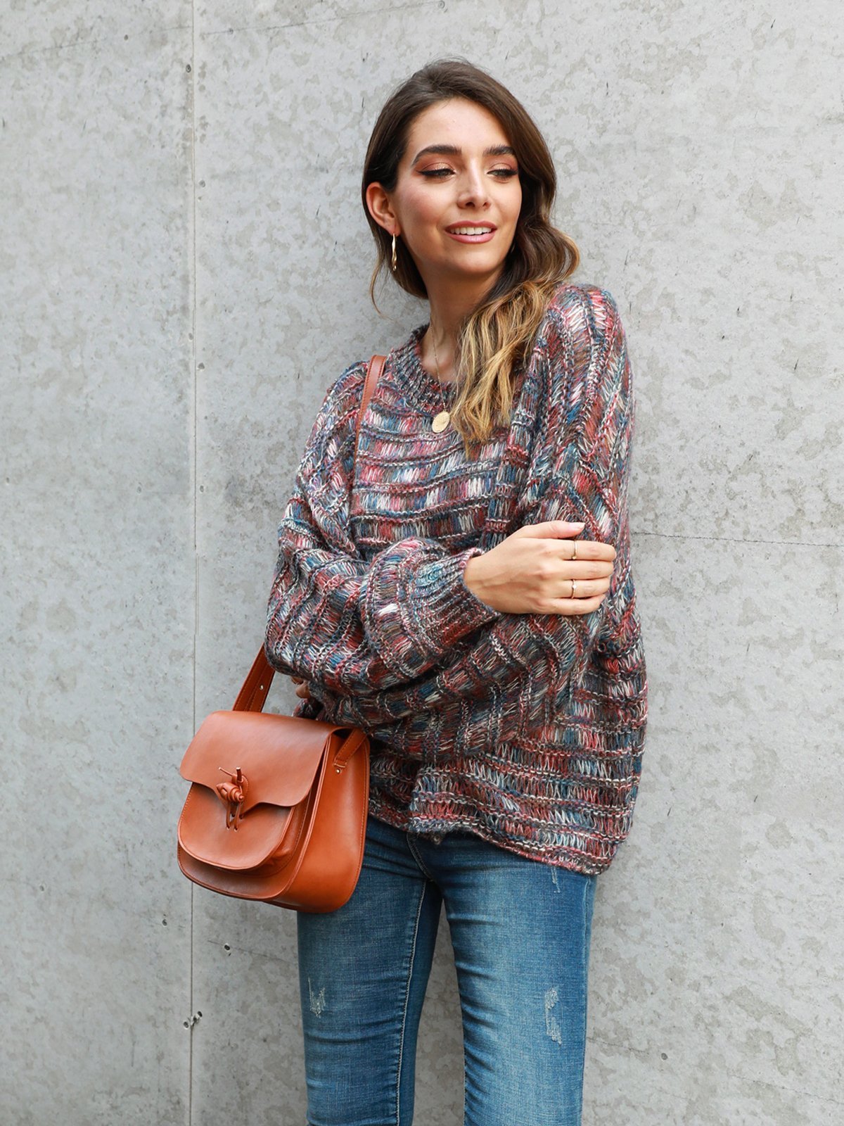 Sweet Long Sleeve Ombre/tie-Dye Shift Sweater