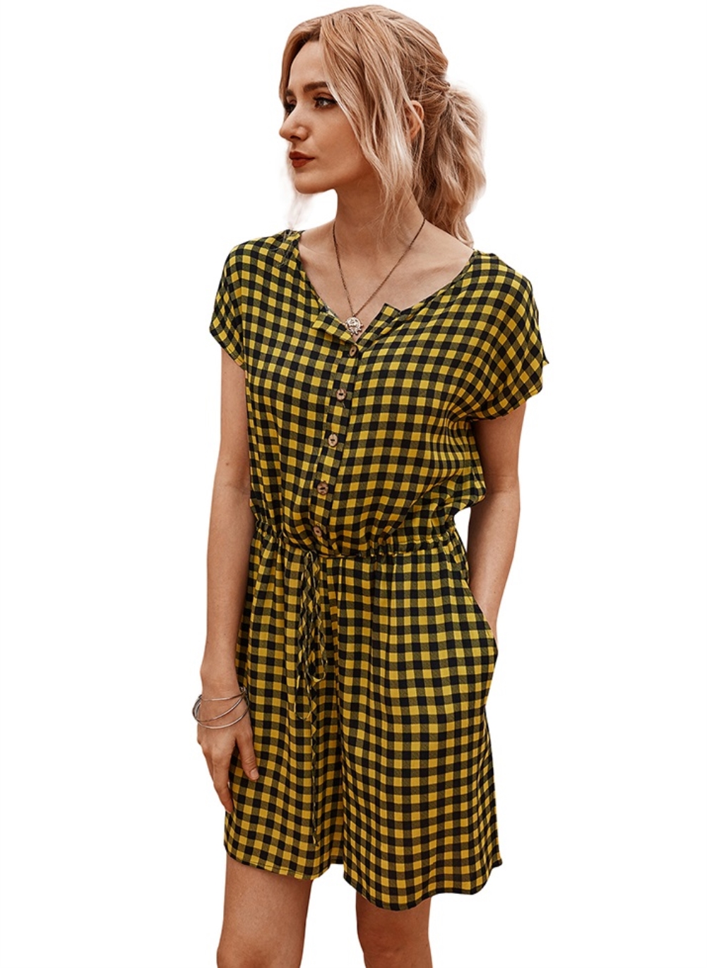 Summer O-Neck Plaid Short Dress