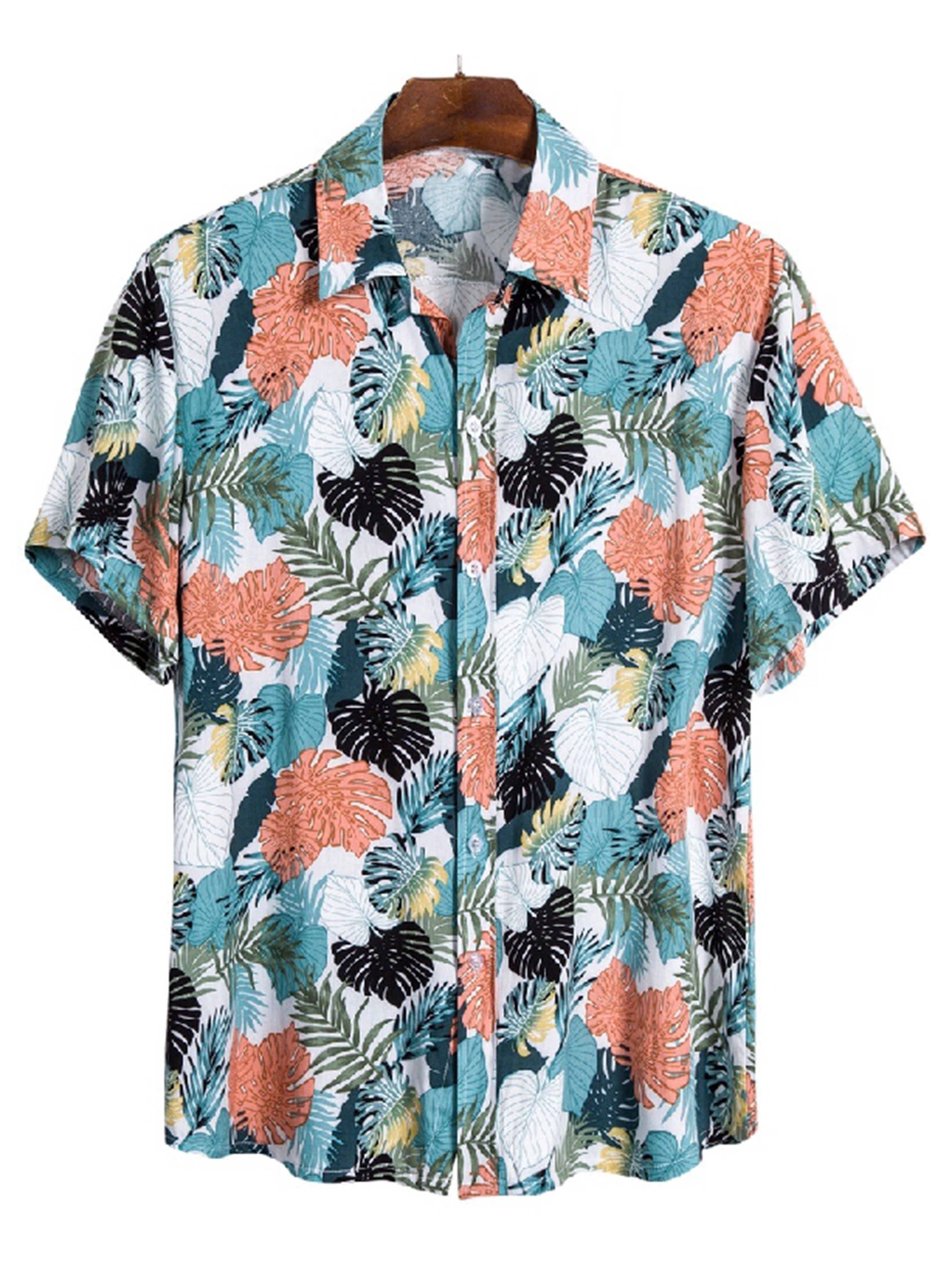 Men’s Leaf Print Pocket Short Sleeve Shirt