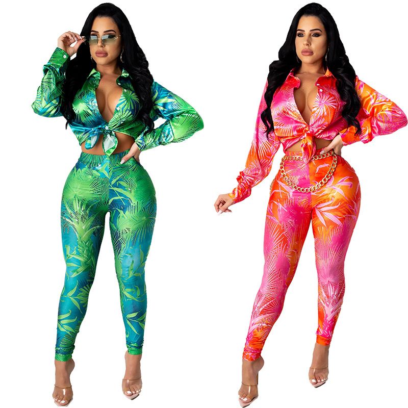 Fashion autumn and winter printing casual sports long-sleeved shirt two-piece suit SMK831