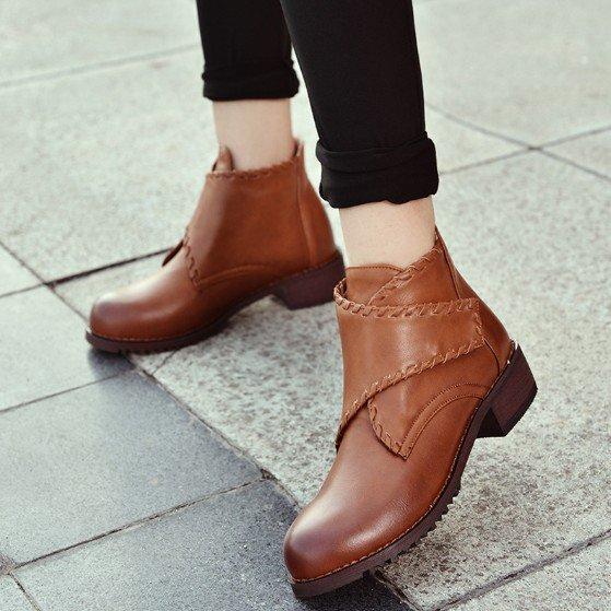 Brown Daily Chunky Heel PU Magic Tape Spring/Fall Boots