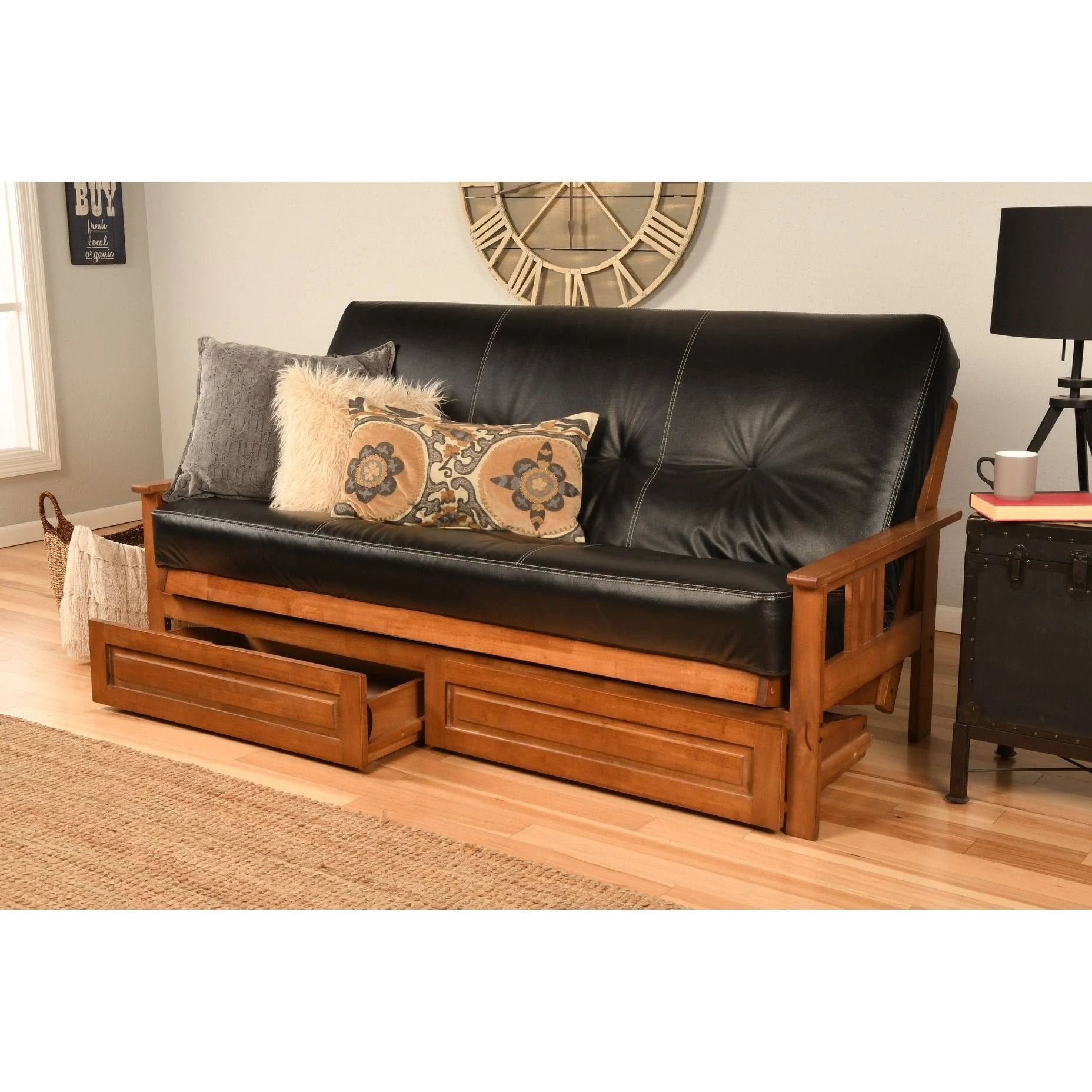 Porch Den Kern Full-Size Storage Futon with Suede Mattress (Oregon Trail Black)