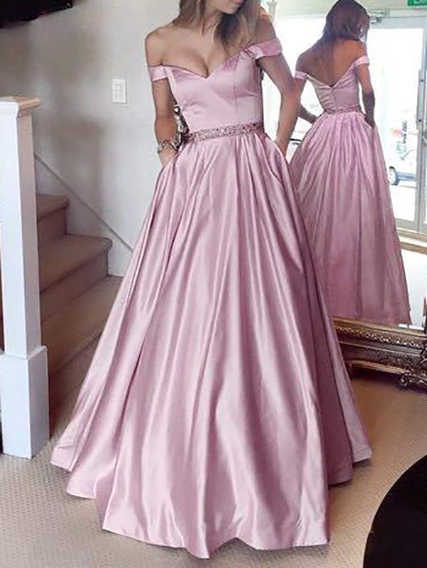 Fashion Off-Shoulder Pure Colour Evening Dress