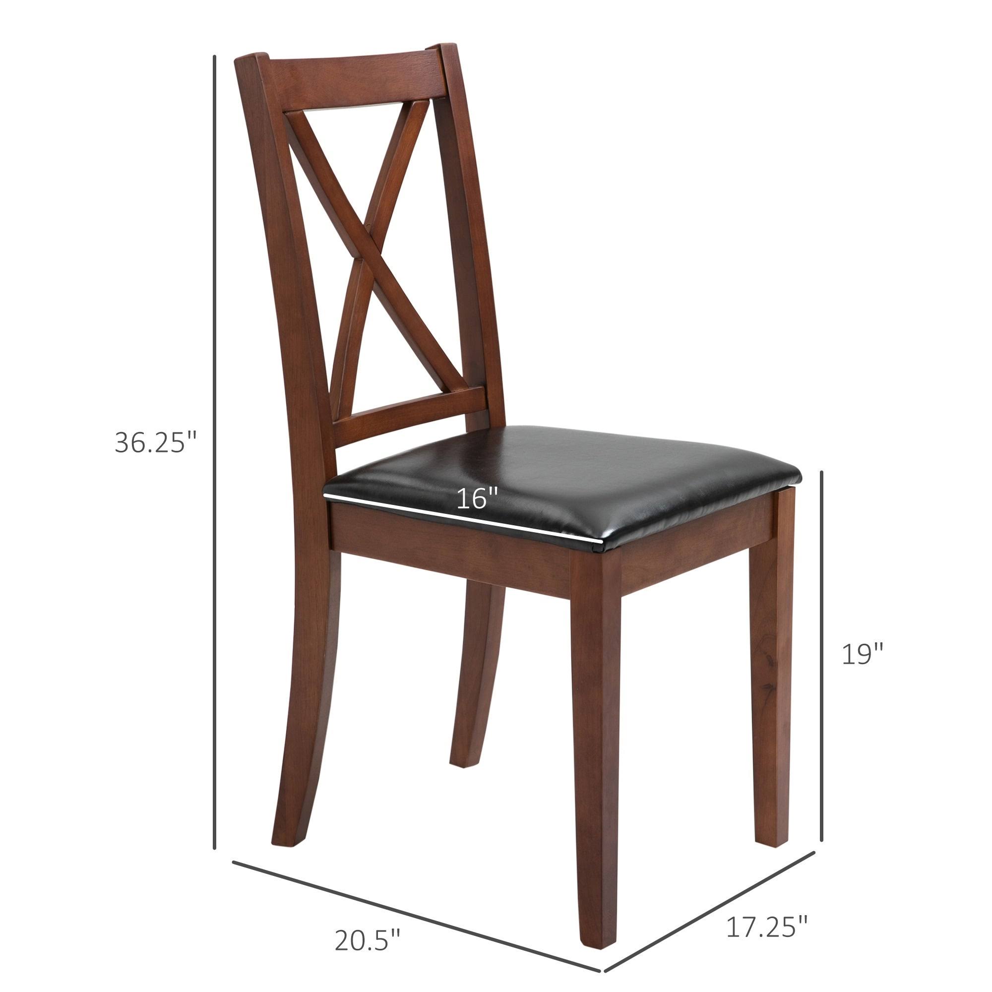 HOMCOM High Back Dining Chairs Set of 2 PU Upholstered Cross Back Design Armless Side Chairs with Solid Wood Legs Black