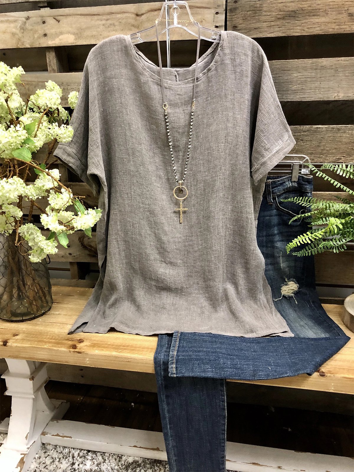 Round Neck Casual Plus Size Short Sleeve Shirts Tops