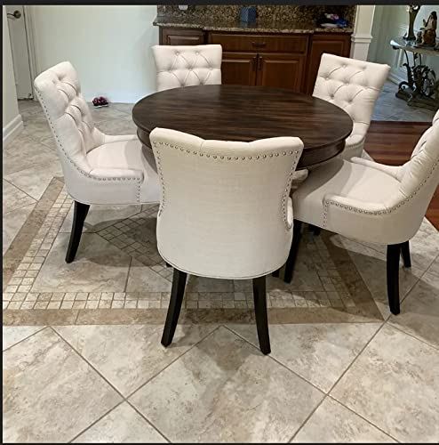 Dining Accent Chairs Set of 4 Beige Fabric Dining Chairs