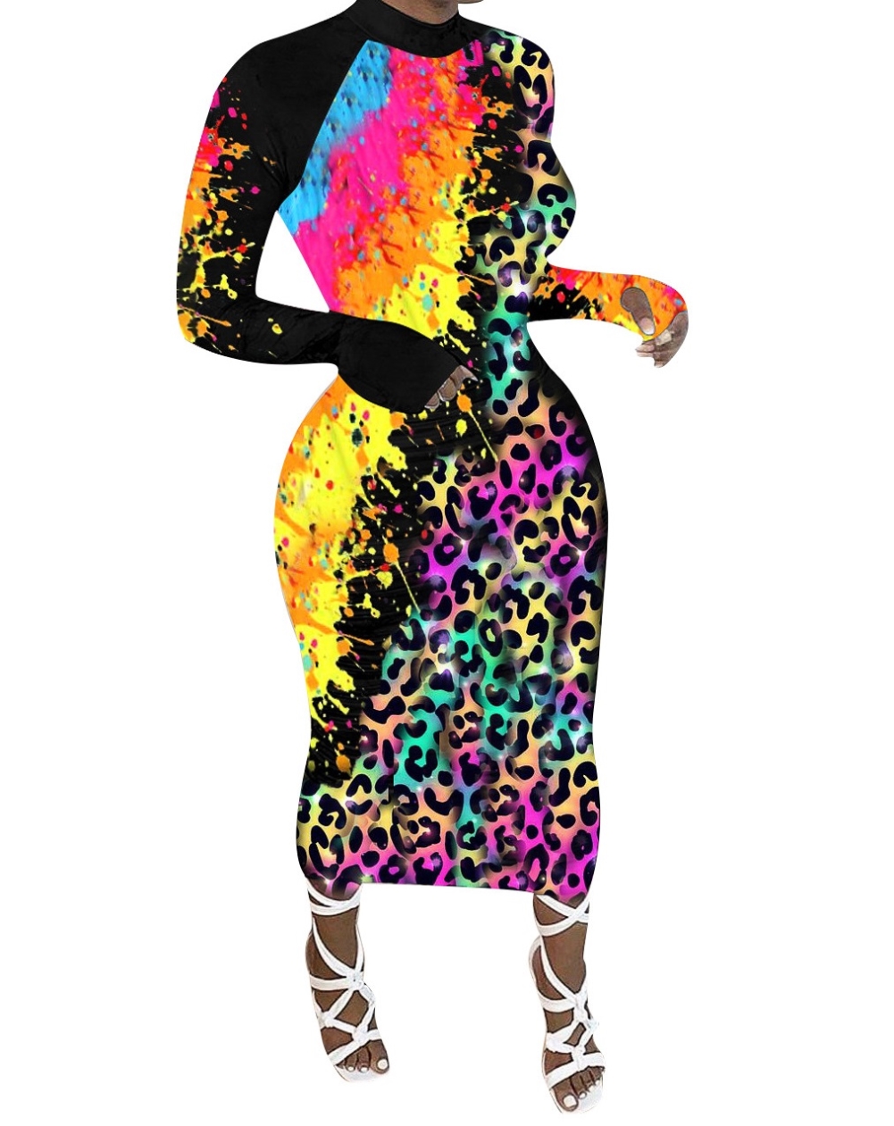 Autumn Colorful Long Sleeve African Midi Dress
