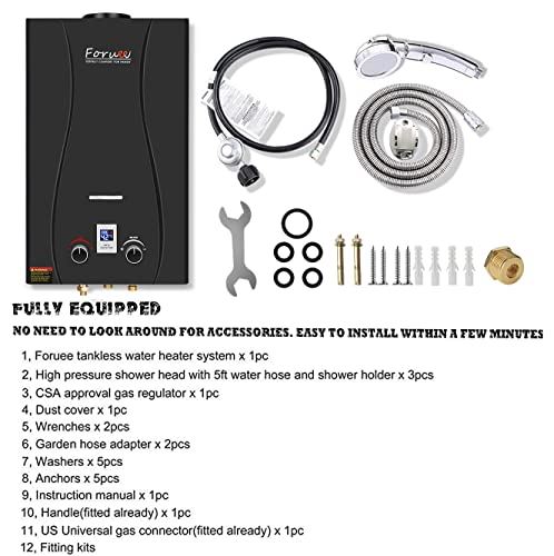 Tankless Water Heater Propane Shower, 2.64GPM/10Litre Capacity, 6-IN-1