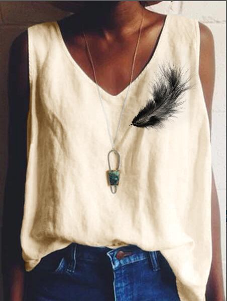 Cotton-Blend Sleeveless V Neck Shirts & Tops