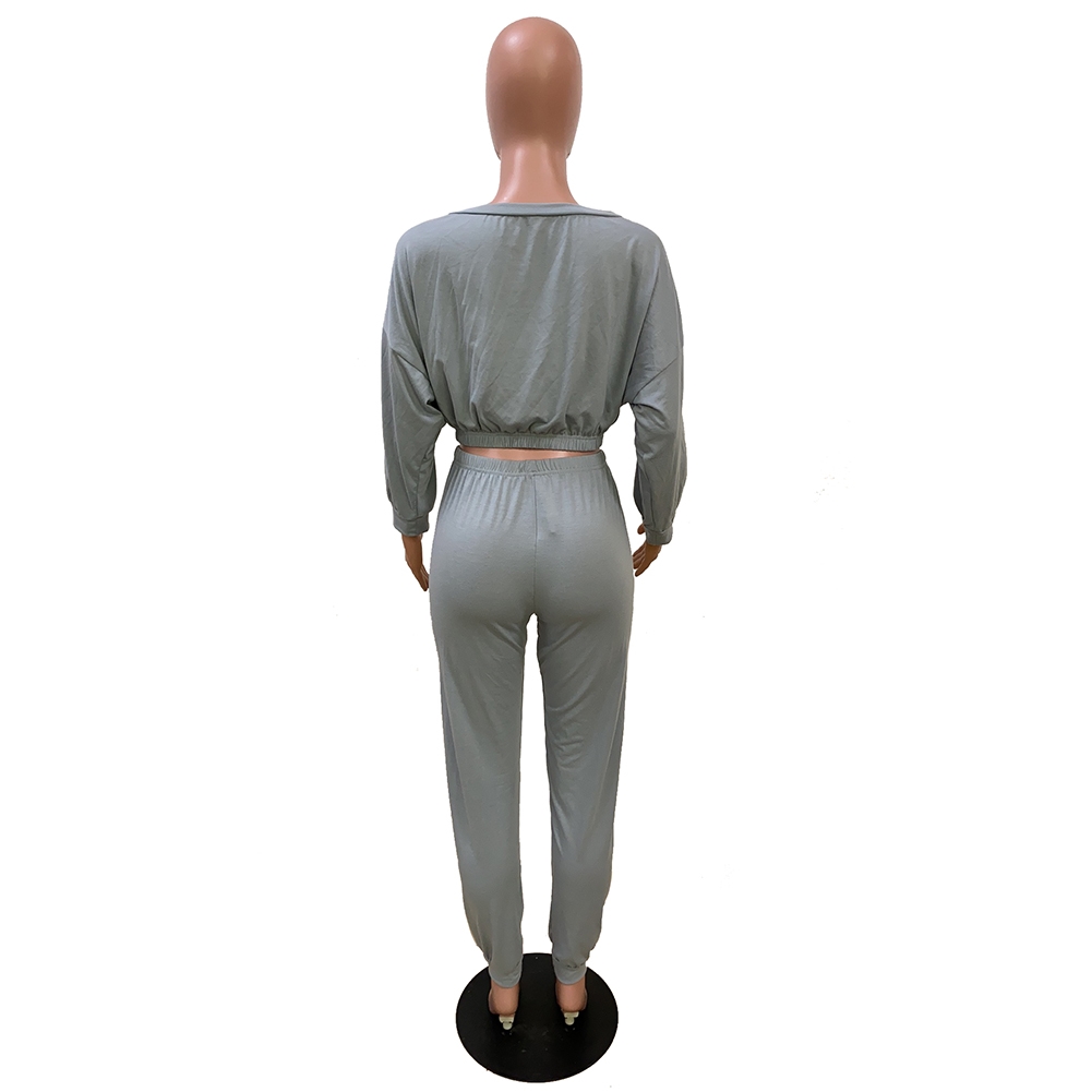 Fall Plain Crop Top and High Waist Legging Set