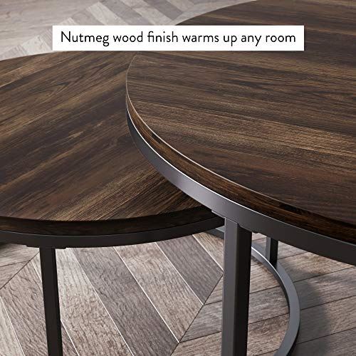 Stella Round Modern Nesting Coffee Tables w/ Wood Finish & Metal Frame / Set of 2