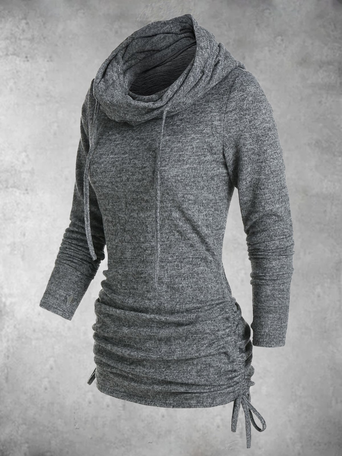 Deep Gray Shift Cowl Neck Casual Sweatshirt