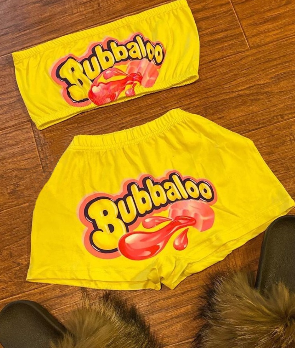 Sexy Print Bandeau Top and Jogger Shorts