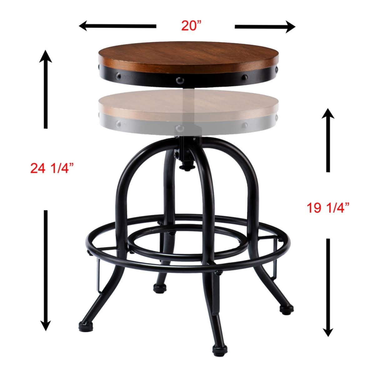 Southern Enterprises Industrial Adjustable Counter Stool, Pine/Black