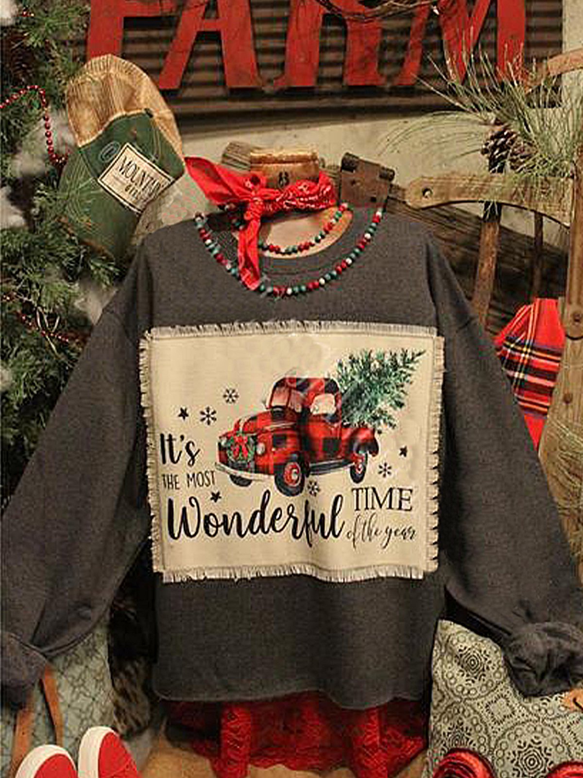 Christmas loose long sleeve printed sweatshirt