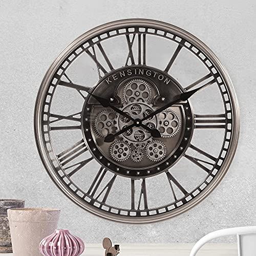 21��� Industrial Real Moving Gears Metal Wall Clock with Roman Numerals