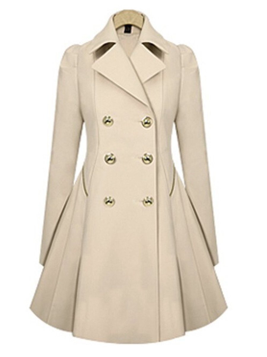 Women Peplum Coat Solid Color Double Breasted Pea Coat