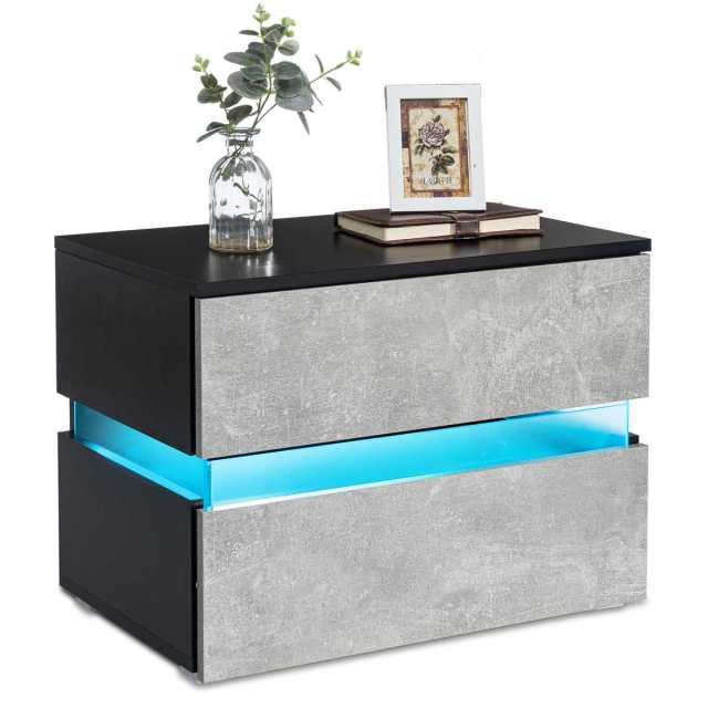 Modern LED Bedside Table High Gloss RGB Coffee Tables with 2 Drawers Sofa Side