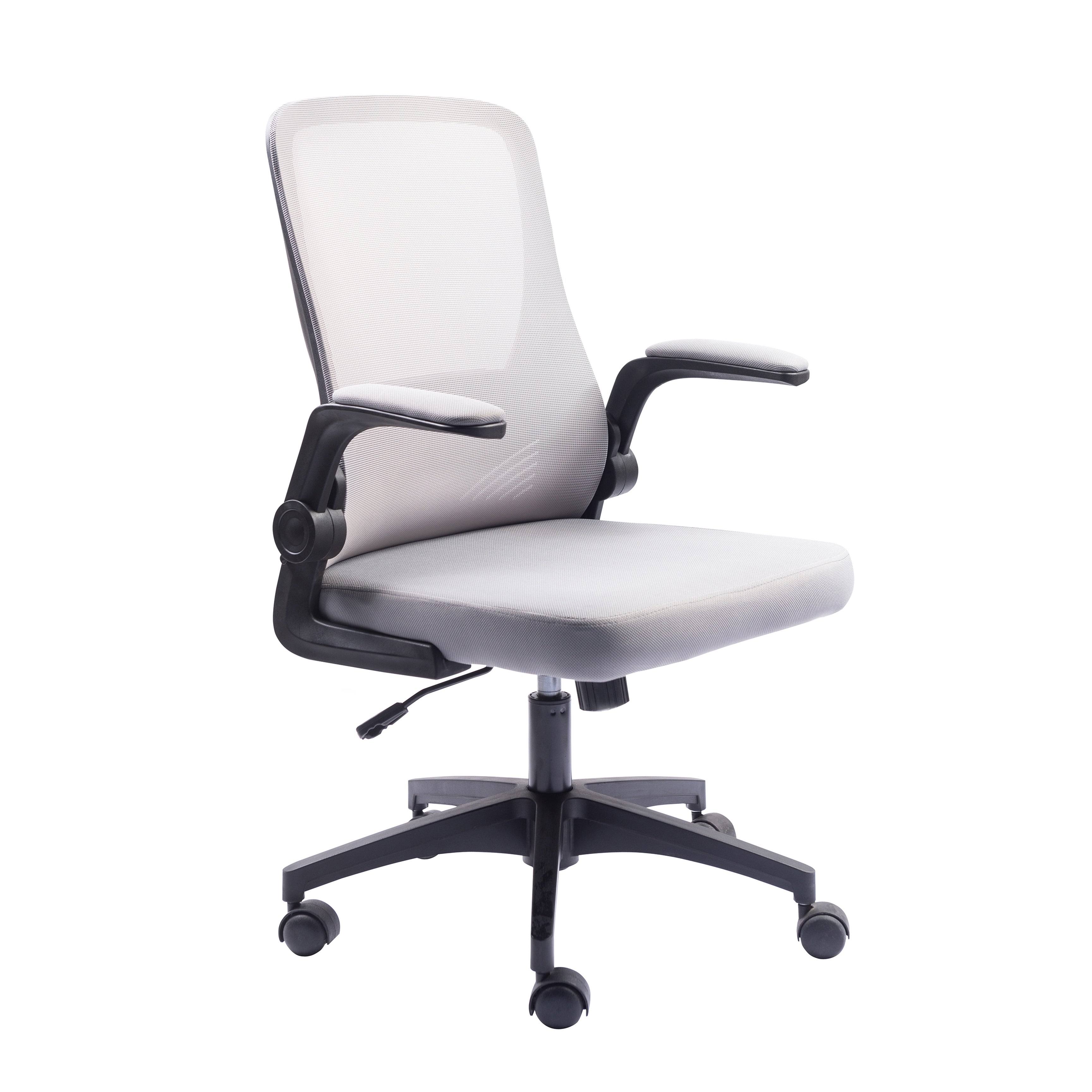 Porthos Home Mekhi Swivel Office Chair, Mesh BACK, Flip-Up Armrests - Grey