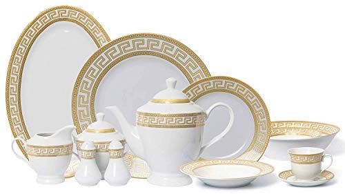57 piece Dinnerware Dish Serving Set ‘Greek Key Gold