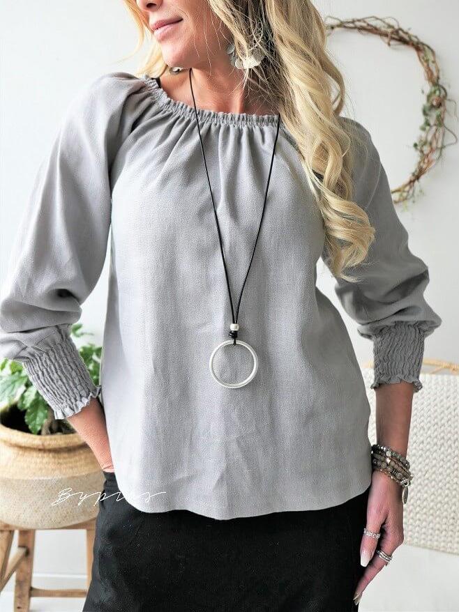 Cotton-Blend Casual Long Sleeve Solid Shirts & Tops