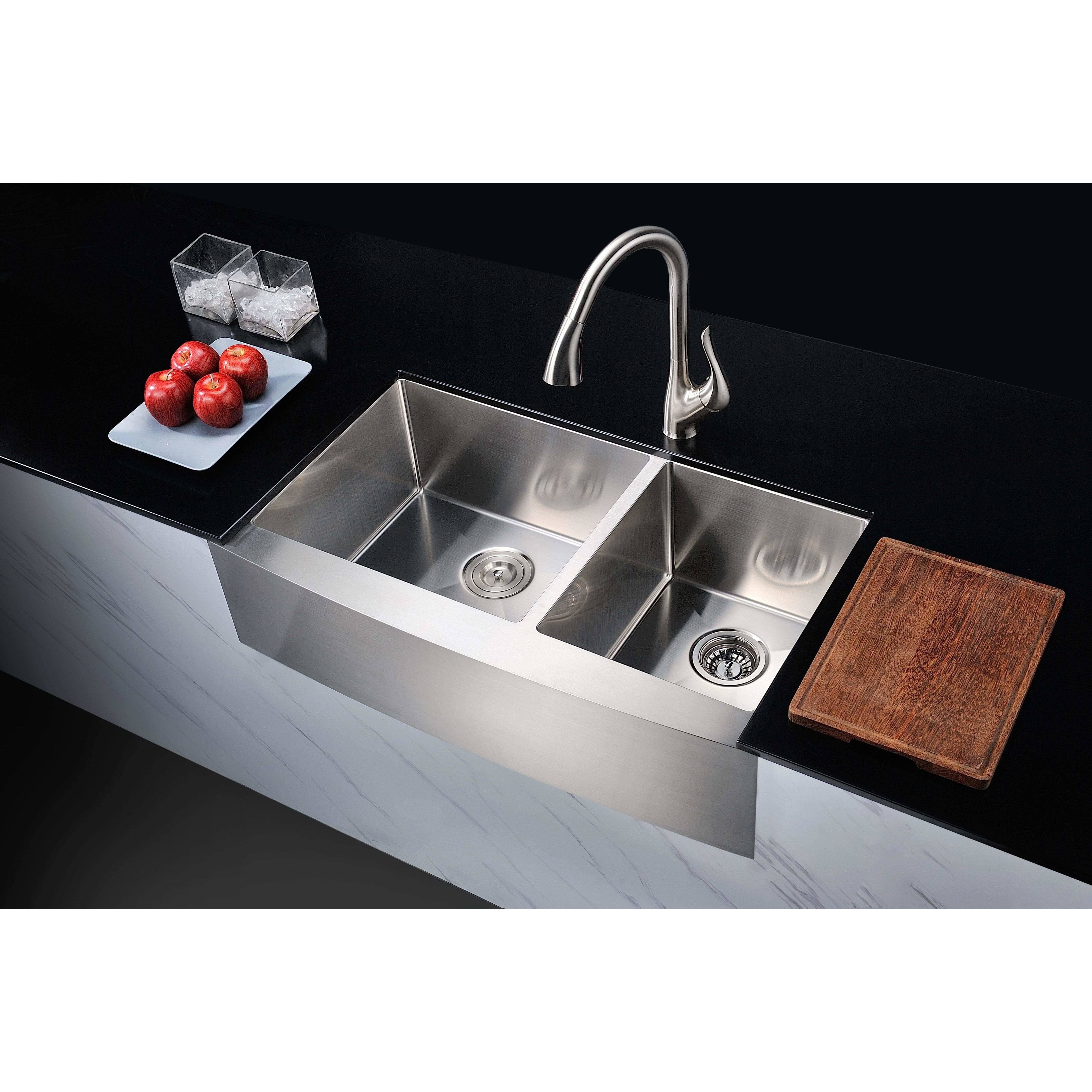 Anzzi Elysian 36x22 60/40 Double Bowl Stainless Steel Farmhouse Kitchen Sink