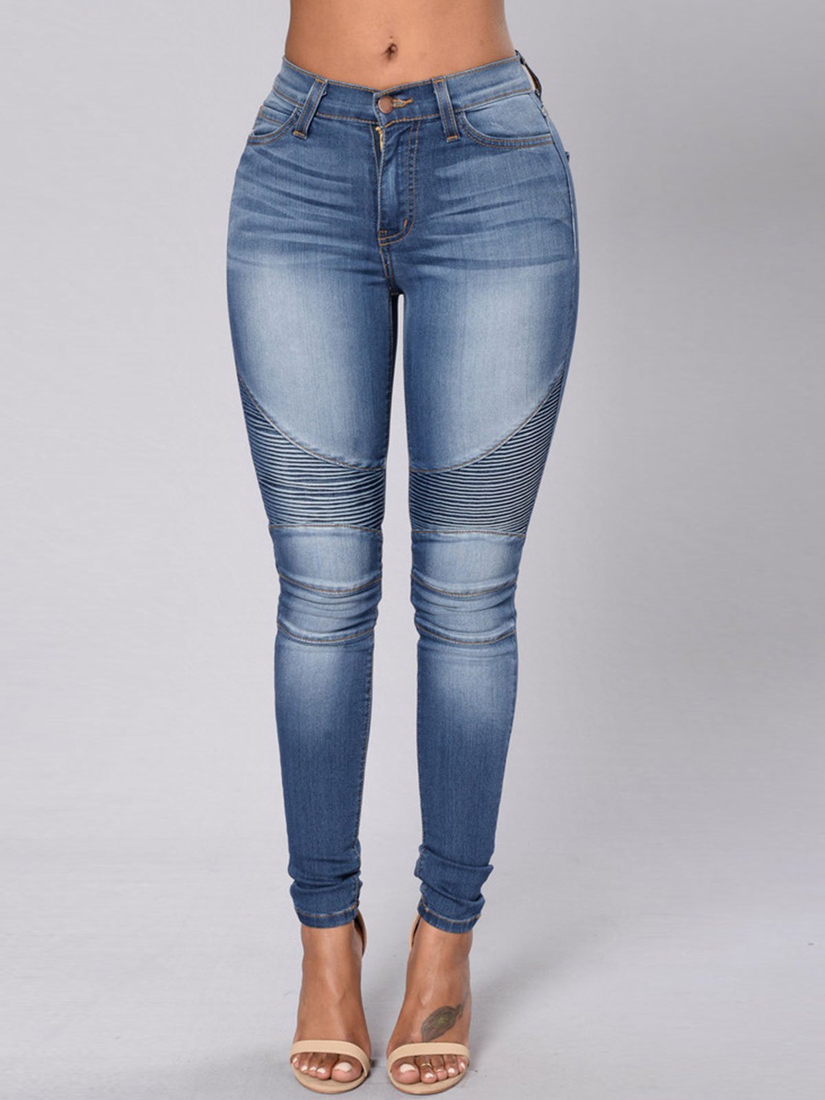 Gradient Pleated Patchwork Pocket Jeans