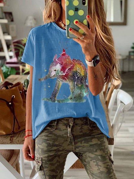 Short Sleeve Round Neck Cotton Casual Tops