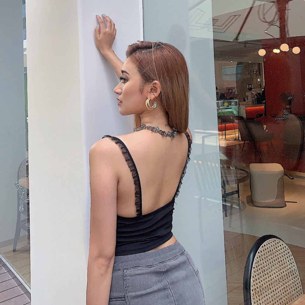 White and Black Butterfly Vintage Strap Crop Top