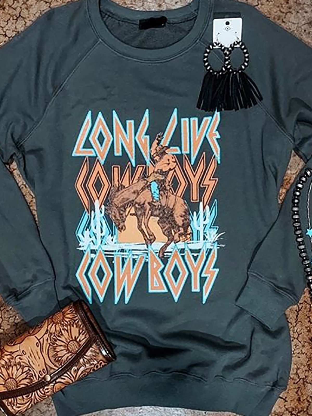 Dark Green Shift Casual Printed Sweatshirt