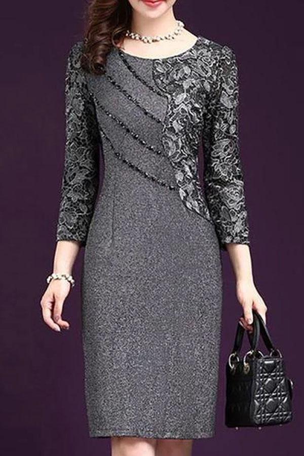 Round Neck  Plain  Blend Bodycon Dress