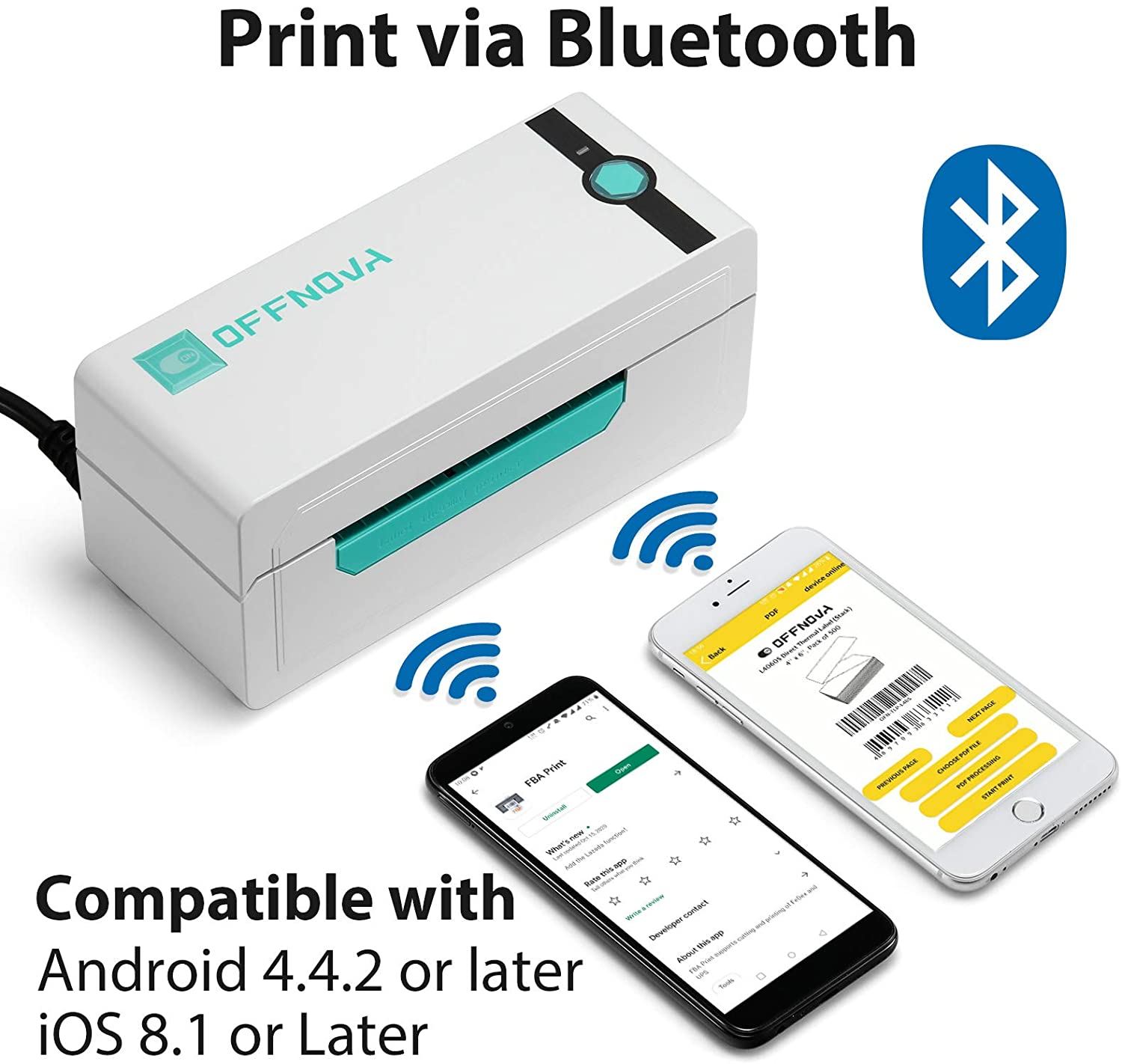 OFFNOVA Bluetooth Thermal Label Printer, High-Speed Shipping Label Printer