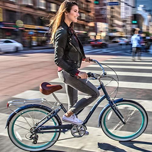 Cruiser Bicycle, 26��� Wheels and 17.5��� Frame, Navy with Brown Seat and Grips