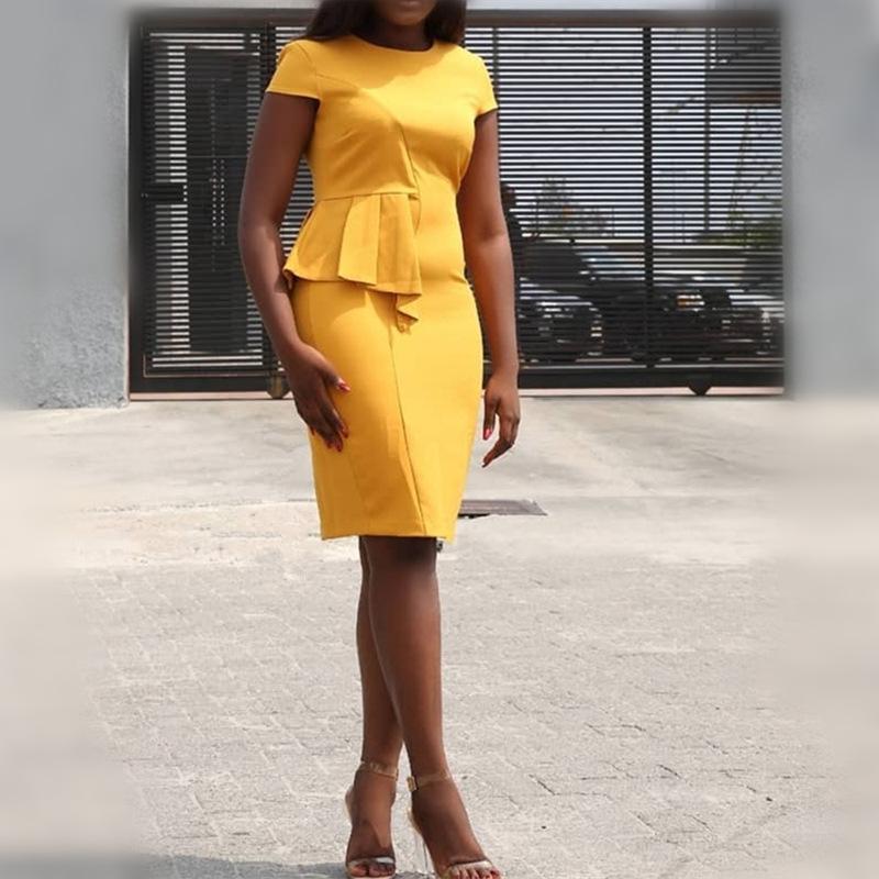 Flounce Collar Short Sleeve Slim Bodycon Dress