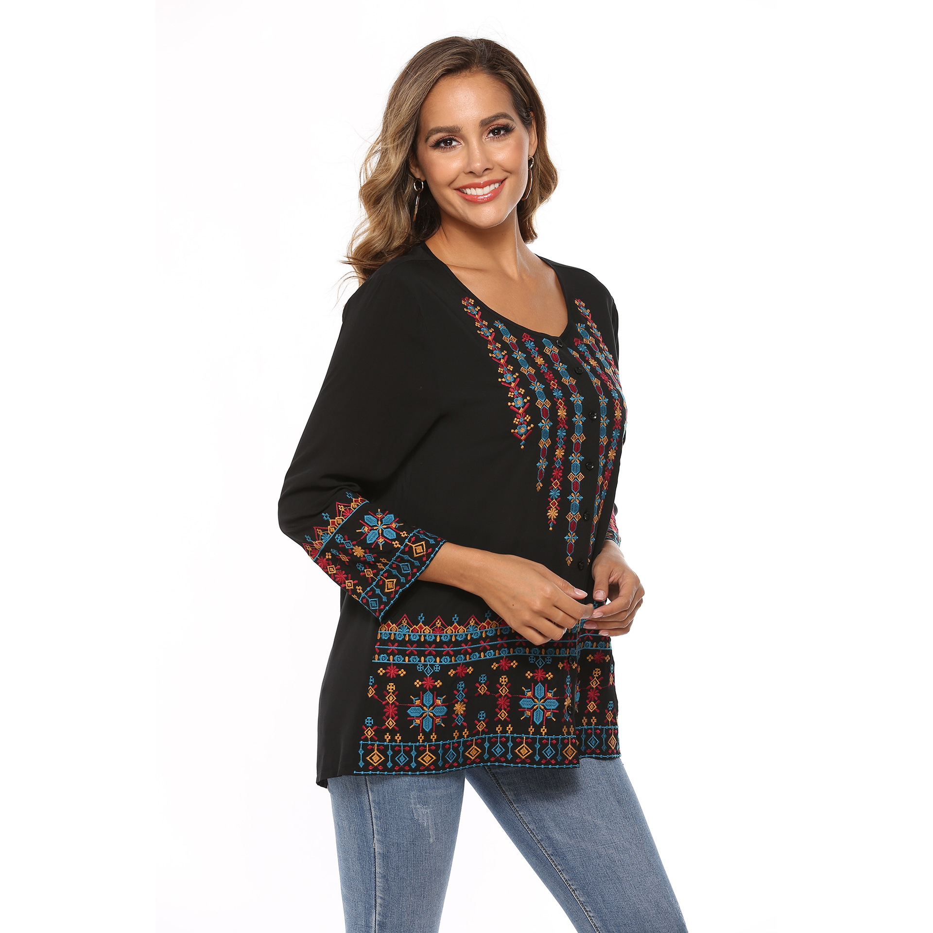 Women's Long Sleeve Top Embroidery Rodeo Style