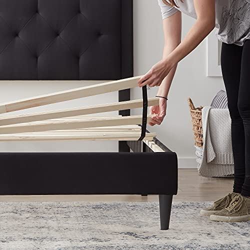 LUCID Upholstered Bed with Diamond Tufted Headboard-Sturdy Wood Build / Full