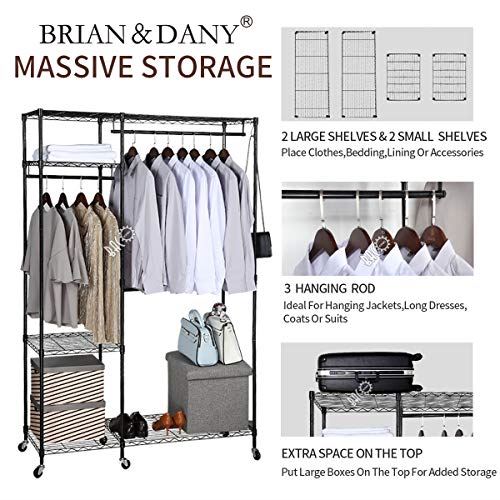 Heavy Duty Rolling Clothes Rack with Hanger Bar Contains 10 s hooks