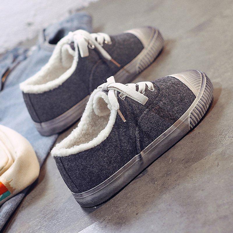 Solid Color Lace-up Casual Flat Heel Cloth Flats