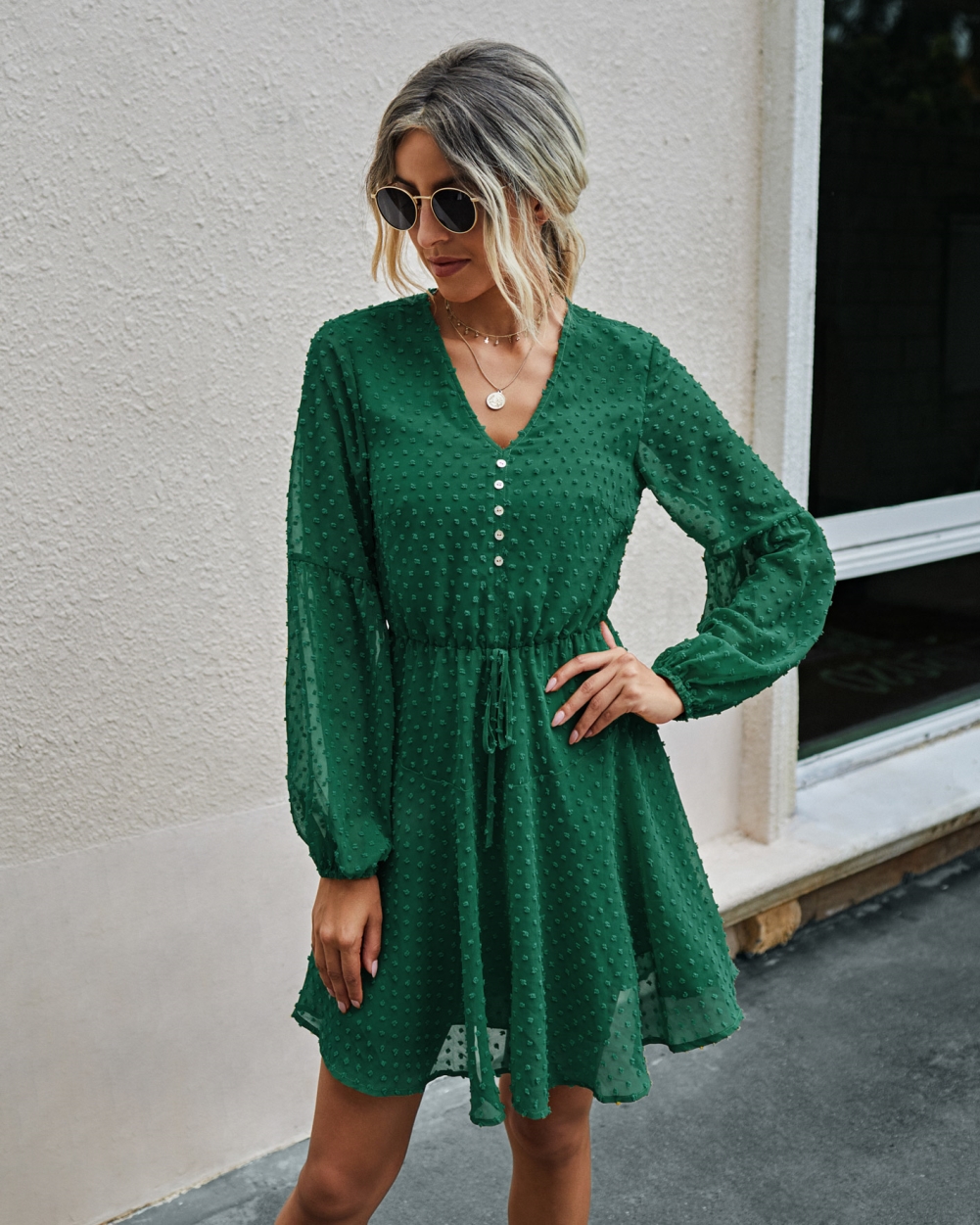 Western Long Sleeve V-Neck Skater Dress