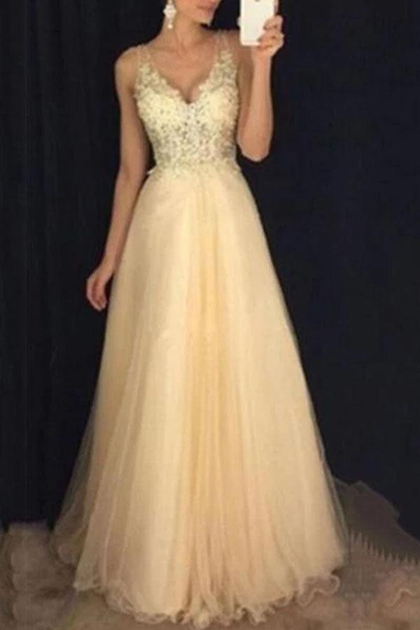 Sexy V Collar Chiffon Sequined Evening Dress