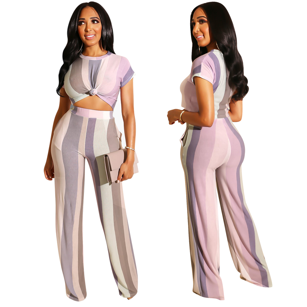 Colorful Stripes Crop Top and Matching Trousers